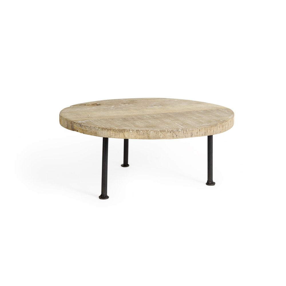 15" Light Brown And Black Round Solid Wood Handmade Riser Tray