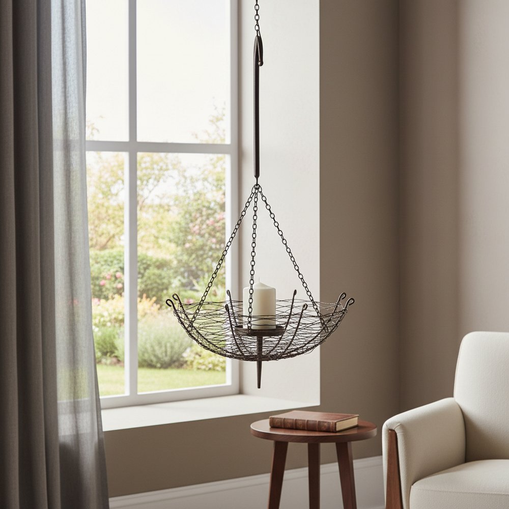 31" Black Distressed Woven Metal Lantern Candle Holder