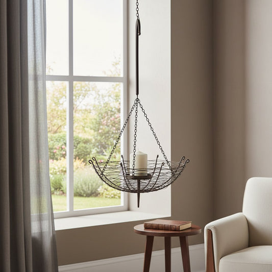 31" Black Distressed Woven Metal Lantern Candle Holder