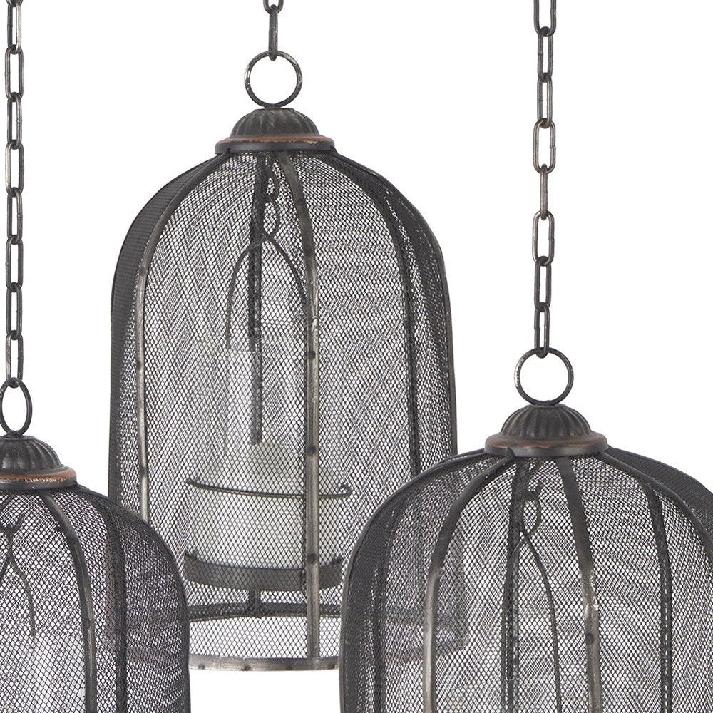 Set of Three Black Distressed Geometric Metal Lantern Candle Holders