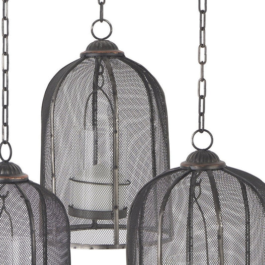 Set of Three Black Distressed Geometric Metal Lantern Candle Holders