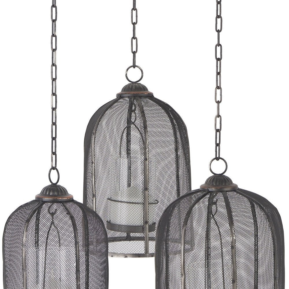 Set of Three Black Distressed Geometric Metal Lantern Candle Holders
