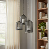 Set of Three Black Distressed Geometric Metal Lantern Candle Holders