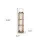 35" Natural And Brass Distressed Geometric Solid Wood And Metal Tabletop Lantern Candle Holder