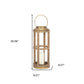 26" Natural And Bronze Distressed Geometric Solid Wood And Metal Tabletop Lantern Candle Holder