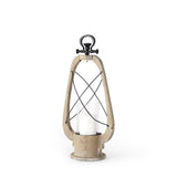21" Brown And Black Distressed Abstract Solid Wood Metal And Glass Tabletop Lantern Candle Holder