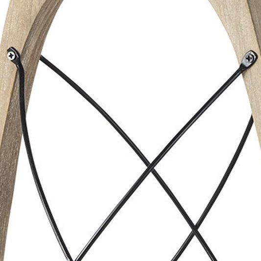 21" Brown And Black Distressed Abstract Solid Wood Metal And Glass Tabletop Lantern Candle Holder