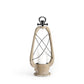 21" Brown And Black Distressed Abstract Solid Wood Metal And Glass Tabletop Lantern Candle Holder