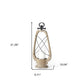 21" Brown And Black Distressed Abstract Solid Wood Metal And Glass Tabletop Lantern Candle Holder