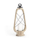 25" Brown Distressed Abstract Solid Wood And Metal Tabletop Lantern Candle Holder
