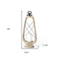 25" Brown Distressed Abstract Solid Wood And Metal Tabletop Lantern Candle Holder