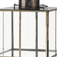 23" Gold Distressed Geometric Metal And Glass Tabletop Lantern Candle Holder