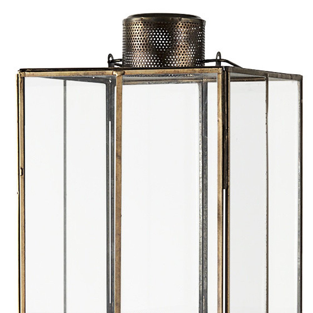 31" Gold Distressed Geometric Metal Tabletop Lantern Candle Holder