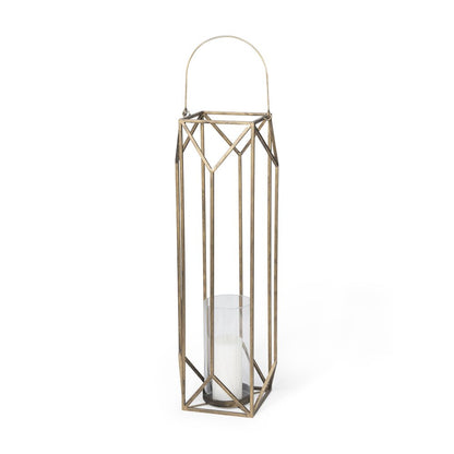 36" Gold Distressed Geometric Metal Tabletop Lantern Candle Holder