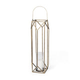 36" Gold Distressed Geometric Metal Tabletop Lantern Candle Holder