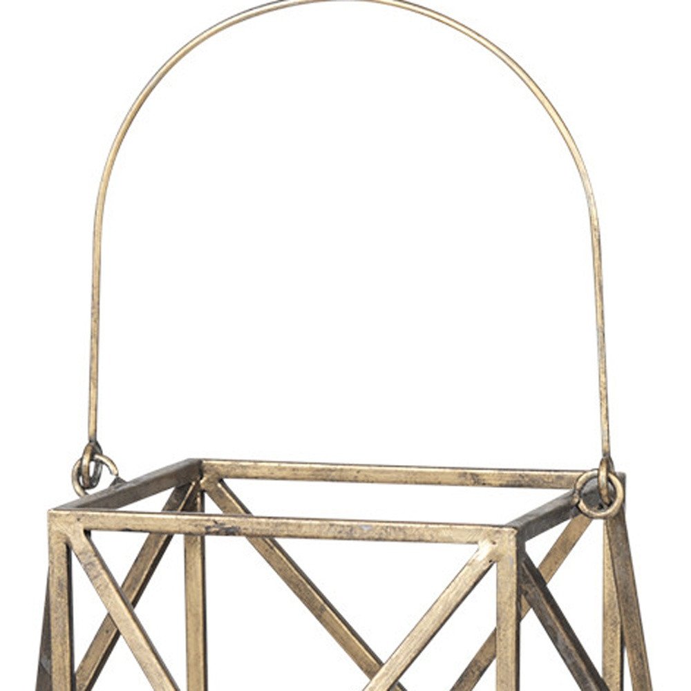 36" Gold Distressed Geometric Metal Tabletop Lantern Candle Holder