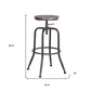 Set of Two Walnut and Black Wood and Iron Backless Adjustable Height Swivel Bar Chairs