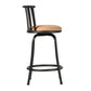 Khaki And Black Suede And Faux Leather And Metal Low Back Adjustable Height Swivel Bar Chair