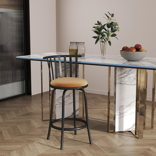 Khaki And Black Suede And Faux Leather And Metal Low Back Adjustable Height Swivel Bar Chair