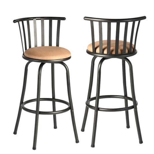 Set of Two Khaki and Black Suede Faux Leather and Iron Low Back Adjustable Height Swivel Bar Chairs