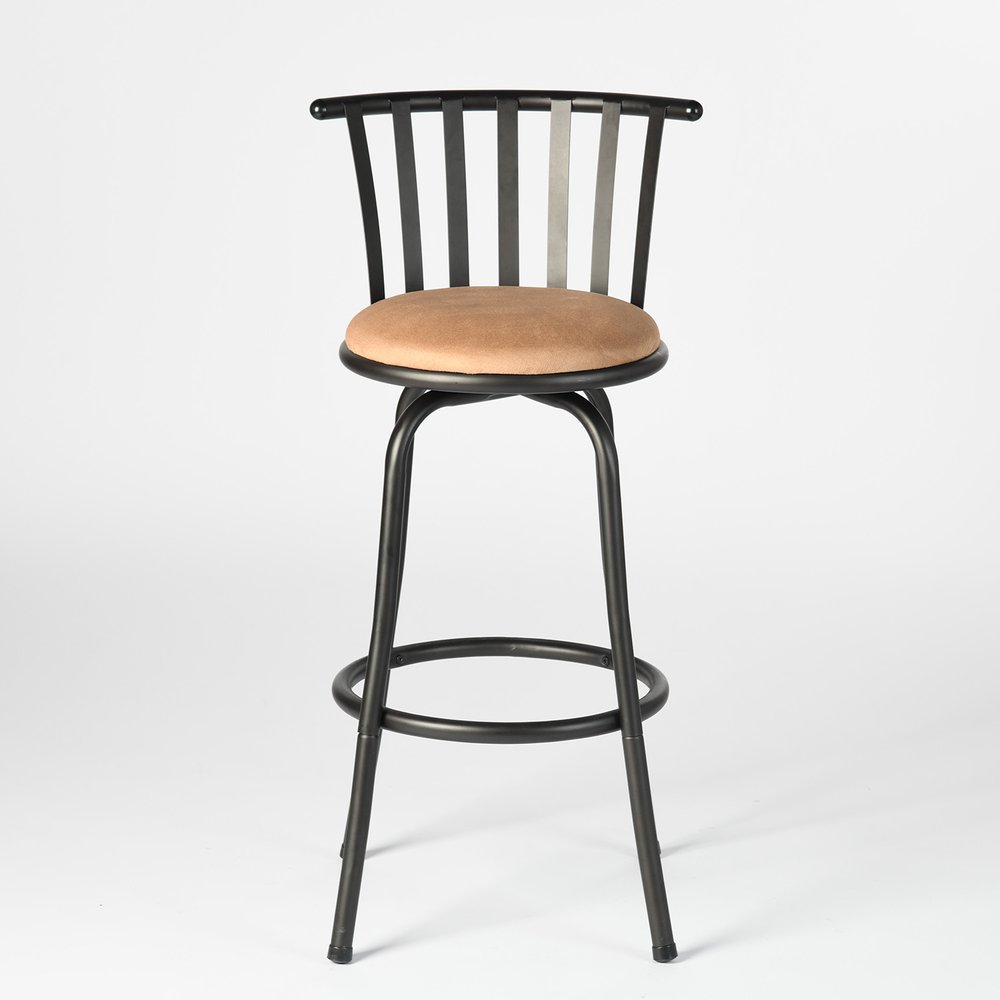 Set of Two Khaki and Black Suede Faux Leather and Iron Low Back Adjustable Height Swivel Bar Chairs