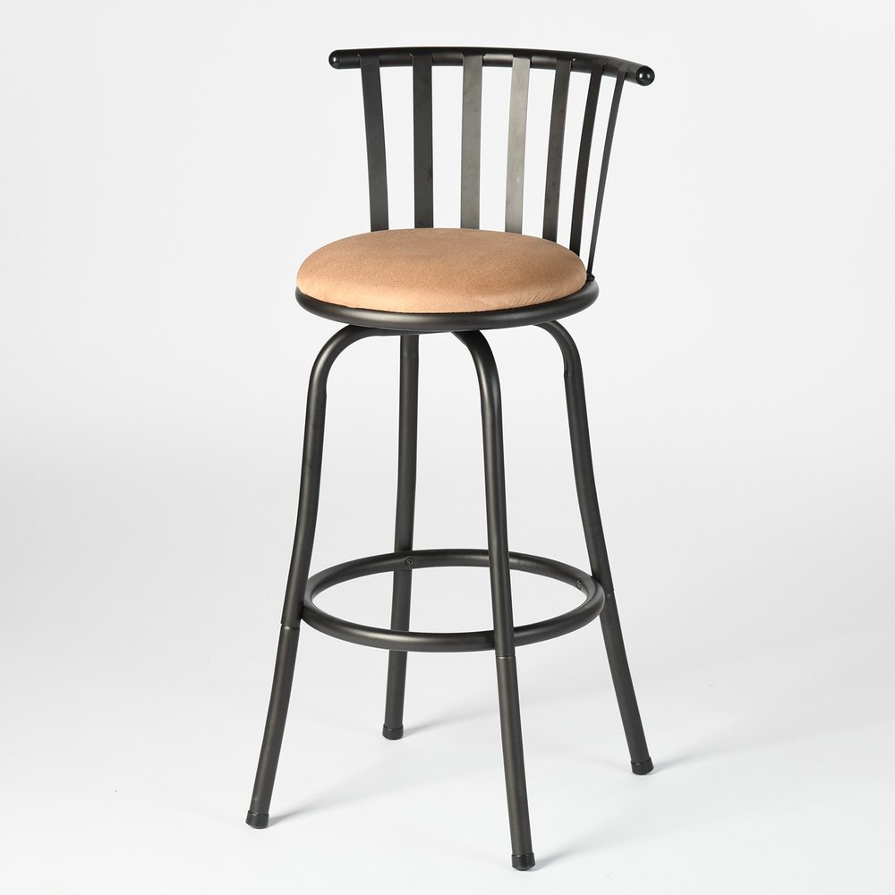 Set of Two Khaki and Black Suede Faux Leather and Iron Low Back Adjustable Height Swivel Bar Chairs