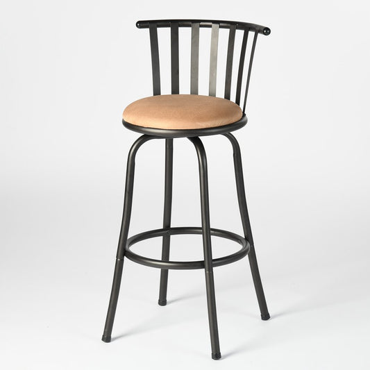 Set of Two Khaki and Black Suede Faux Leather and Iron Low Back Adjustable Height Swivel Bar Chairs