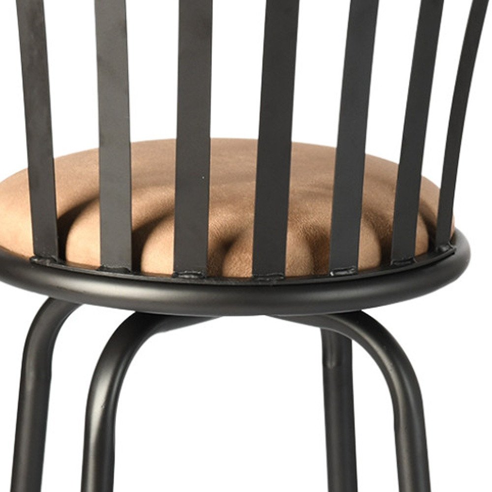 Set of Two Khaki and Black Suede Faux Leather and Iron Low Back Adjustable Height Swivel Bar Chairs