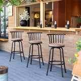 Set of Three Khaki and Black Suede Faux Leather and Iron Low Back Adjustable Height Swivel Bar Chairs