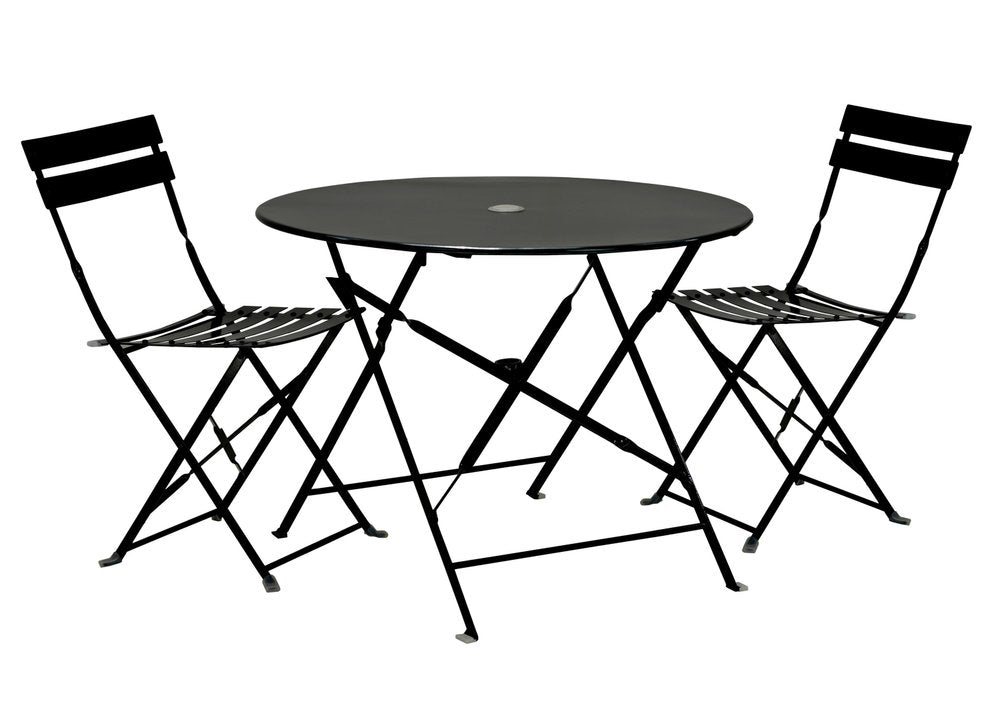 Three Piece Black Round Metal Dining Set with Two Chairs