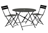 Three Piece Black Round Metal Dining Set with Two Chairs