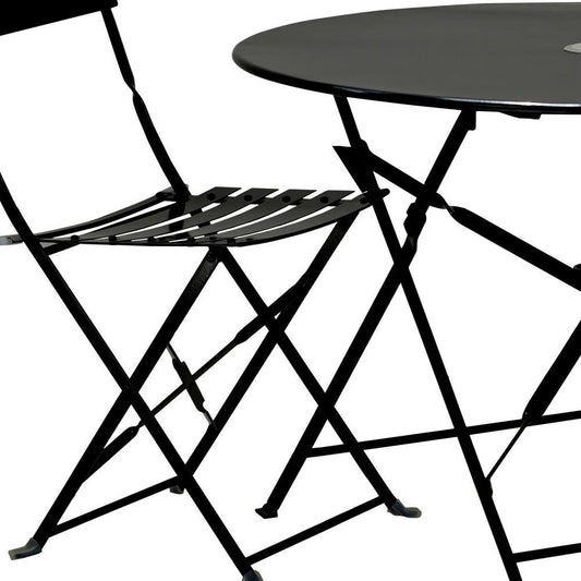 Three Piece Black Round Metal Dining Set with Two Chairs