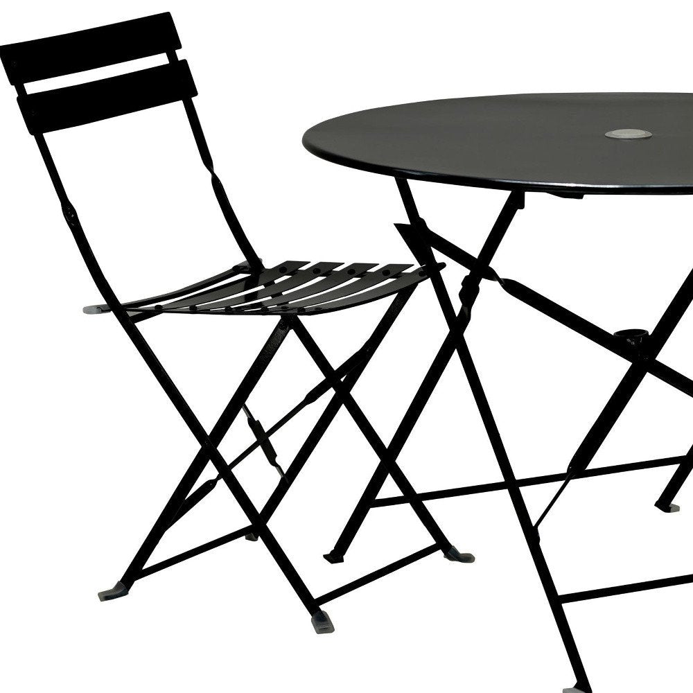 Three Piece Black Round Metal Dining Set with Two Chairs