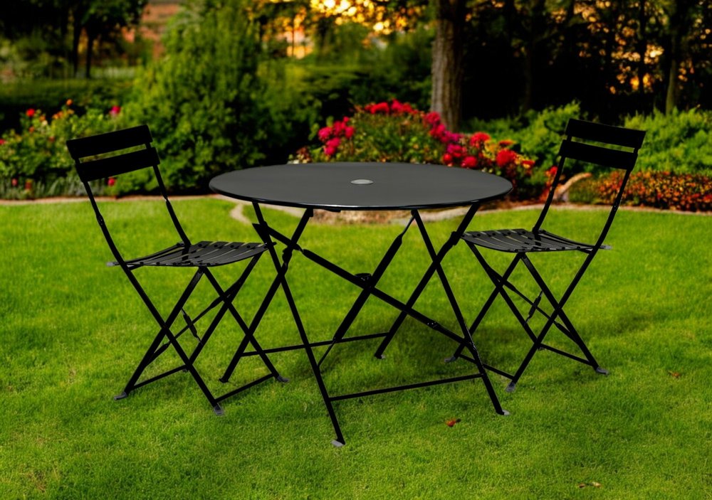Three Piece Black Round Metal Dining Set with Two Chairs