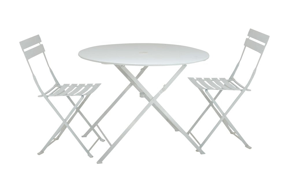 Three Piece White Round Metal Dining Set with Two Chairs