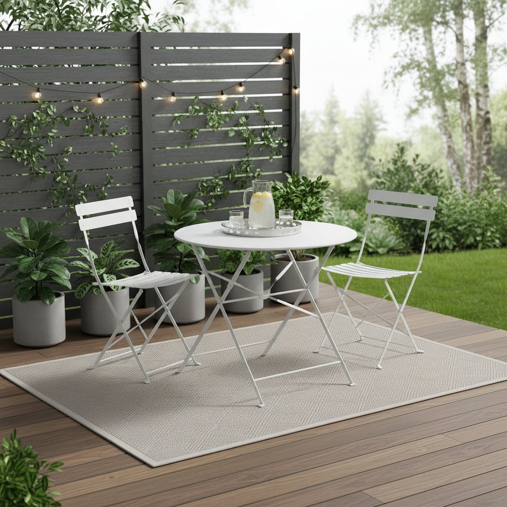 Three Piece White Round Metal Dining Set with Two Chairs