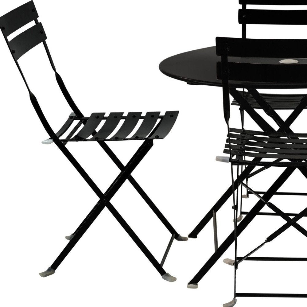 Five Piece Black Round Metal Dining Set with Four Chairs