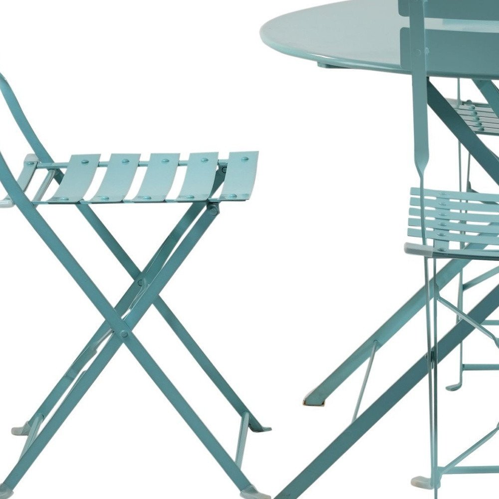 Five Piece Teal Blue Round Metal Dining Set with Four Chairs