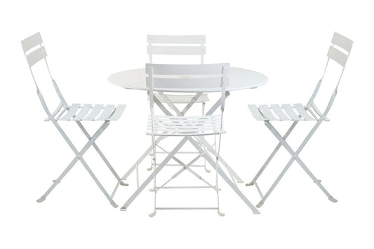 Five Piece White Round Metal Dining Set with Four Chairs