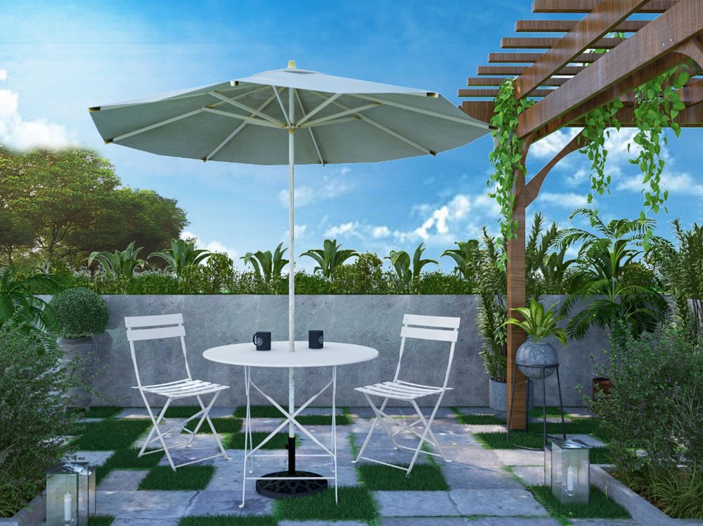 Five Piece White Round Metal Dining Set with Four Chairs