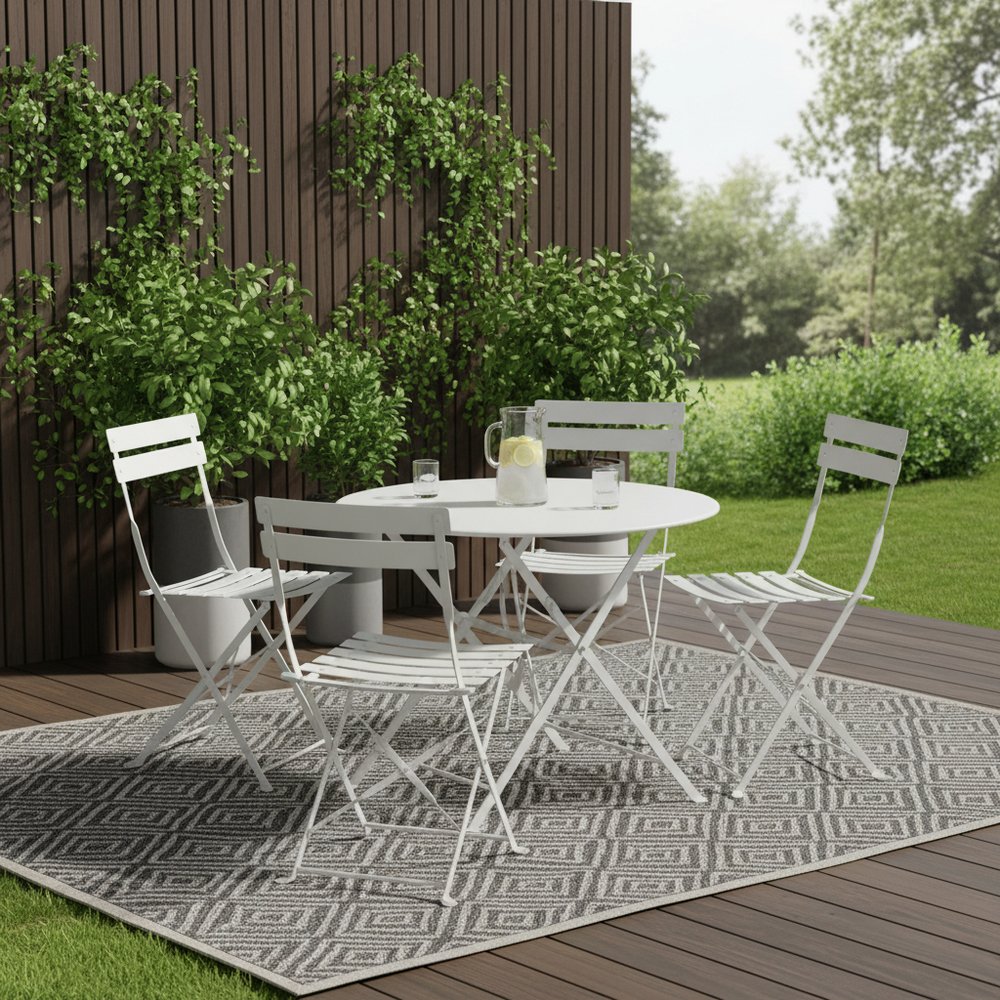 Five Piece White Round Metal Dining Set with Four Chairs
