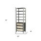32" Dark Brown Solid Wood and Mirrored Glass Four Tier Bookcase with Three Drawers