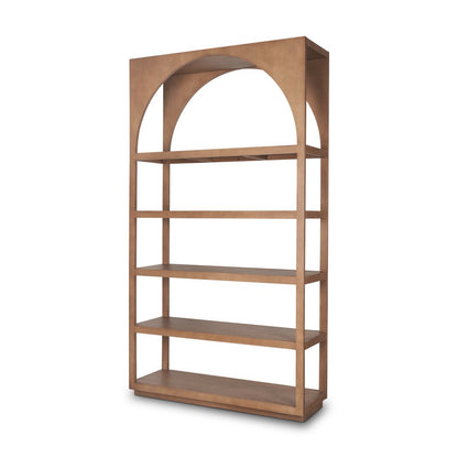 47" Brown Arched Solid Wood Five Tier Bookcase