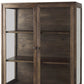 36" Brown and Black Solid Wood and Metal Display Cabinet With Two Doors