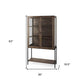 36" Brown and Black Solid Wood and Metal Display Cabinet With Two Doors