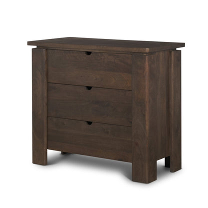 36" Dark Brown Solid Wood Accent Cabinet With Three Drawers
