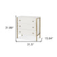 32" White and Gold Wood and Metal Carved Geometric Accent Cabinet With Three Drawers