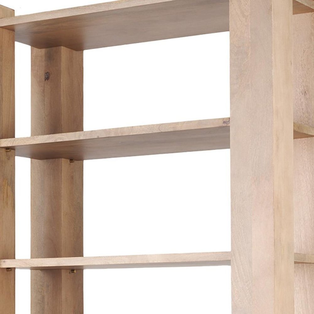42" Natural Solid Wood Four Tier Bookcase with Two Doors