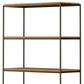 42" Antiqued Brass And Light Brown Distressed Metal and Solid Wood Four Tier Bookcase with Two Doors