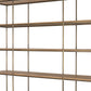82" Antiqued Brass And Light Brown Distressed Metal and Solid Wood Three Tier Bookcase with Four Doors